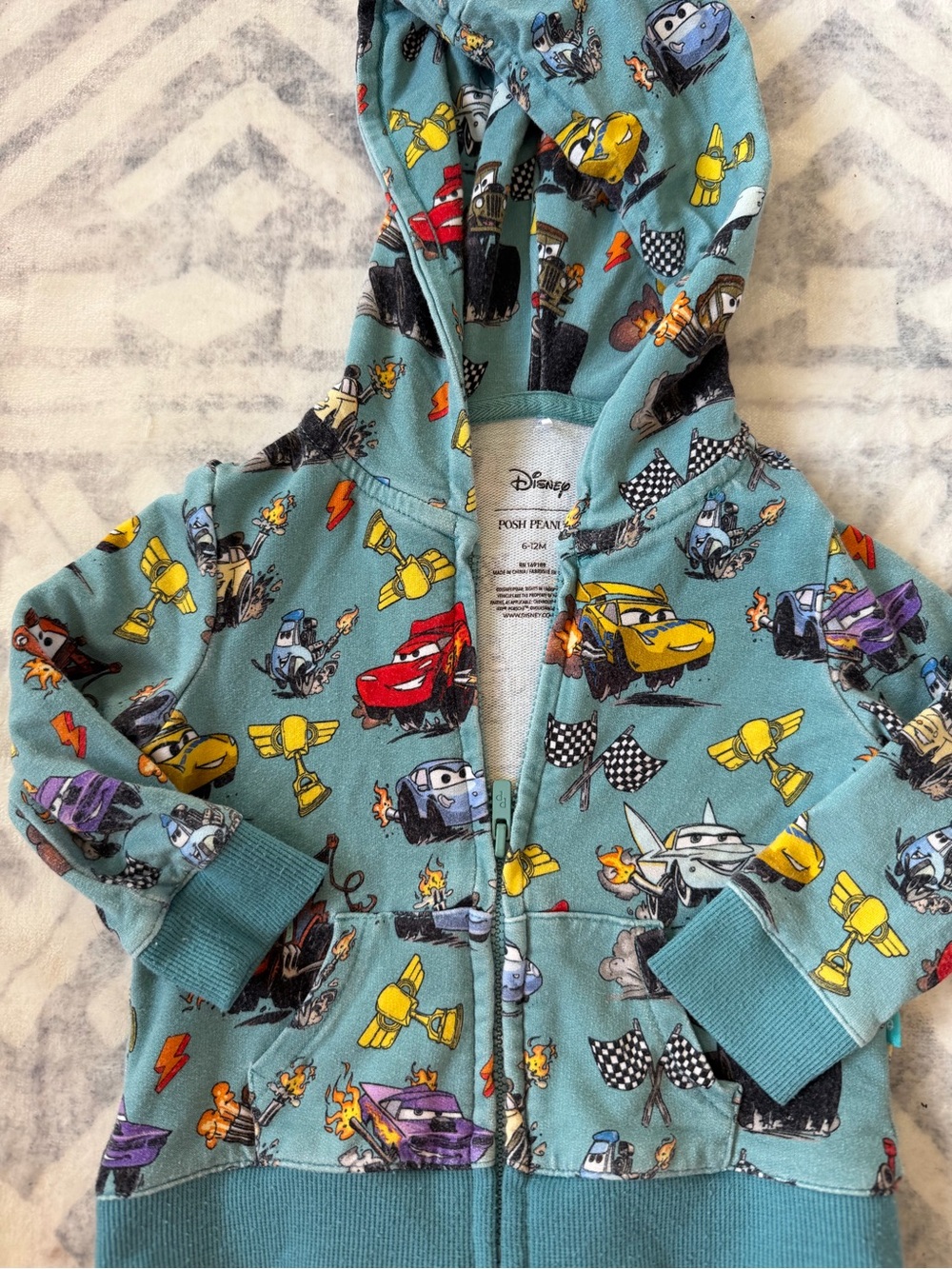 Posh Peanut Disney Cars Zip-Up Hoodie - Teal with Multicolor Car Print